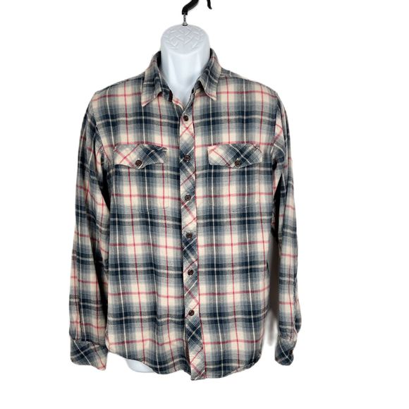 Flyshacker Button Up Shirt Men Medium Chamois Sand Black Plaid Long Sleeve - Picture 1 of 14